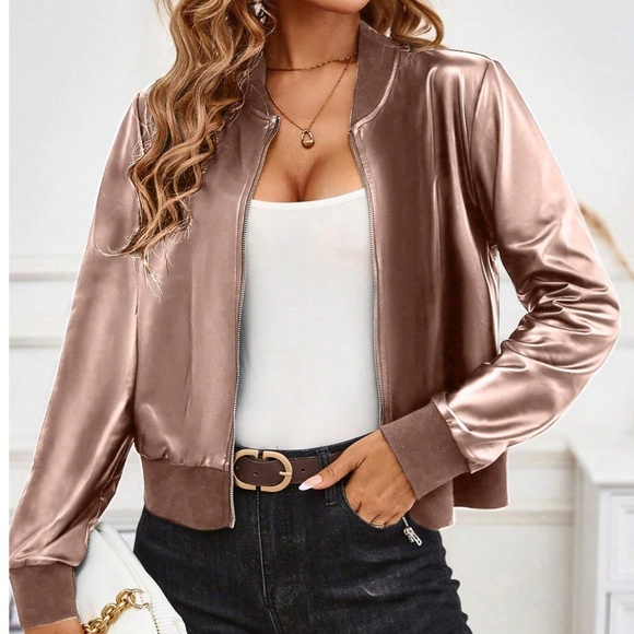 Luxe Zip up Oversized Bomber Jacket - Picture 4 of 7